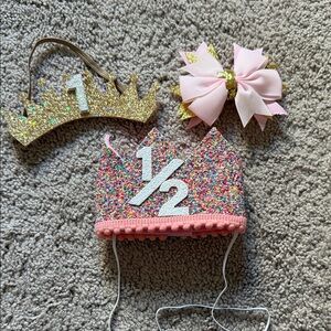 Glittery Birthday Crown and Bow Set